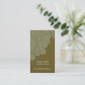 Olive green swirls interior designer business card (Standing Front)