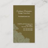 Olive green swirls interior designer business card (Back)