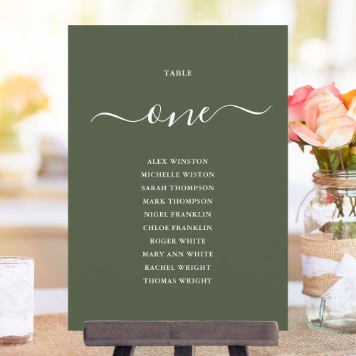 Olive Green Table Number Seating Chart