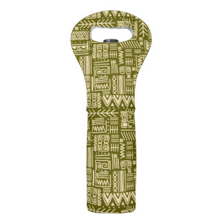 OLIVE GREEN & TAN TRIBAL PATTERNS WINE BAG