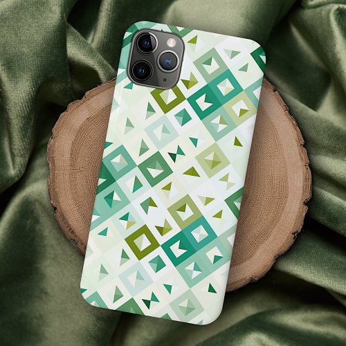 Olive Green Teal Blue Ivory Mosaic Art Pattern iPhone 11Pro Max Case