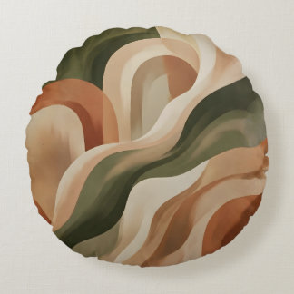 Olive Green Terracotta Abstract Round Throw Pillow