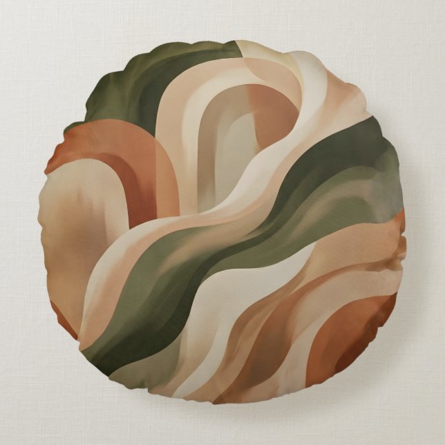 Olive Green Terracotta Abstract Round Throw Pillow (Front)