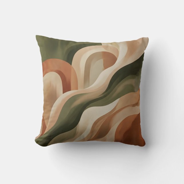 Olive Green Terracotta Abstract Throw Pillow (Front)
