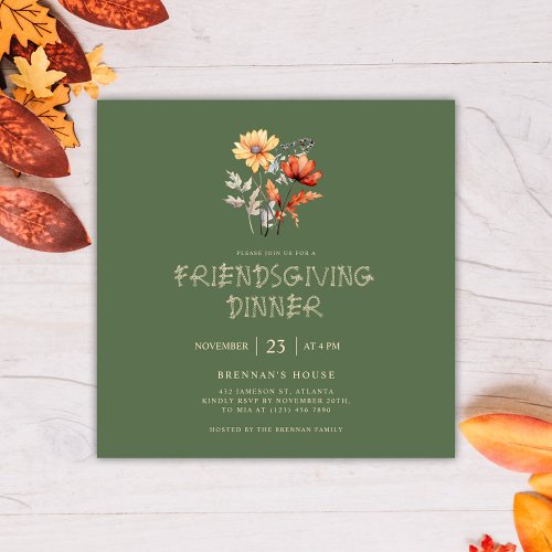 Olive Green Thanksgiving Friendsgiving Dinner Invitation