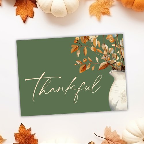 Olive Green Thanksgiving Modern Rustic Thankful Holiday Card