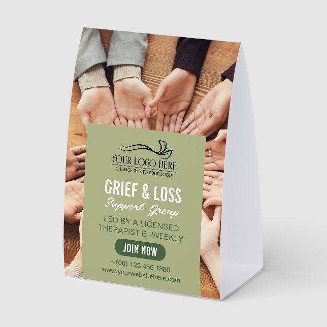 Olive Green Therapy Counseling Your Logo Here Paper Table Tent (Front)