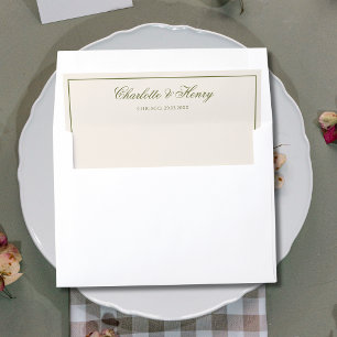 Olive Green Thin Frame Old Money Formal Wedding Envelope Liner