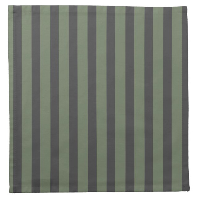 Olive Green Tick Striped Modern Cloth Napkin (Front)