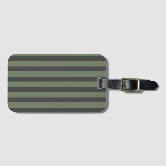 Olive Green Tick Striped Modern Luggage Tag (Front Horizontal)