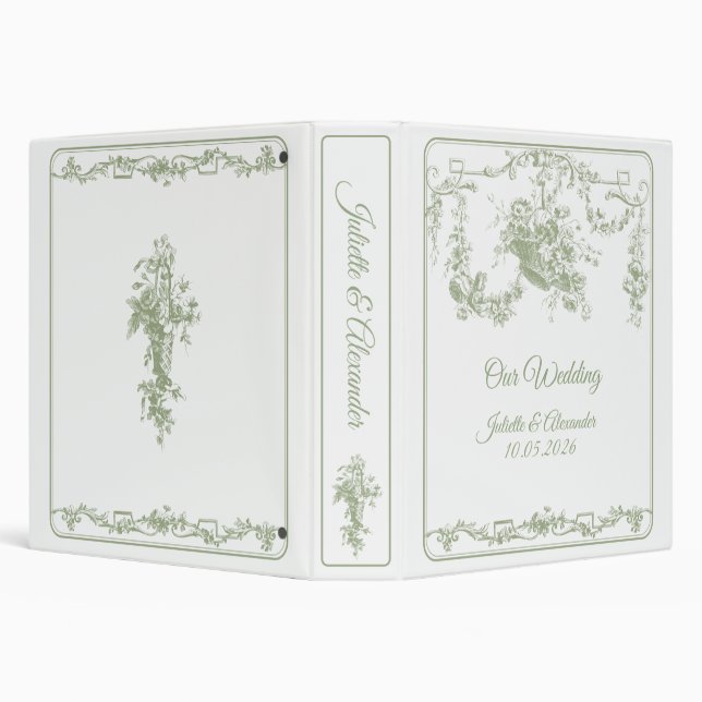 Olive Green Toile de Jouy Wedding Binder  (Background)