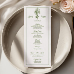 Olive Green Toile de Jouy Wedding Menu Card