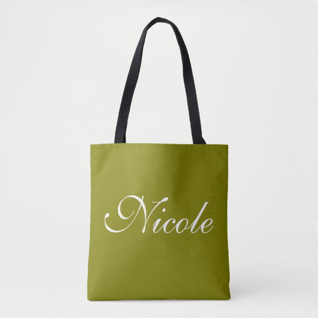 Olive Green Tote bag, Customized Name (Front)