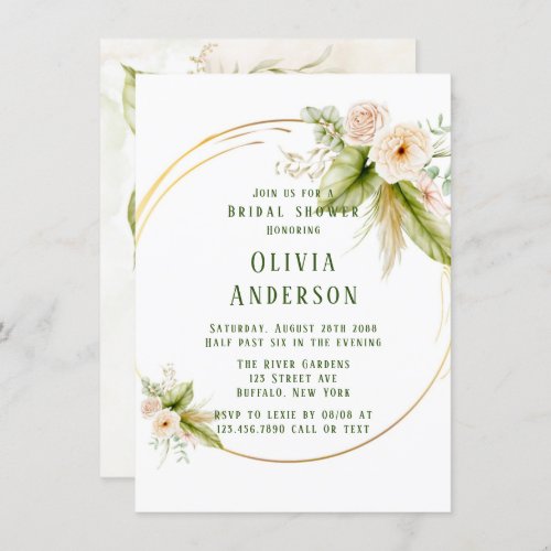 Olive Green Tropical Florals Bridal Shower Invitation