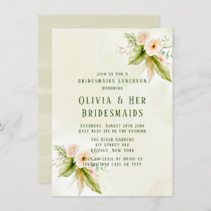 Olive Green Tropical Florals Bridesmaids Luncheon  Invitation