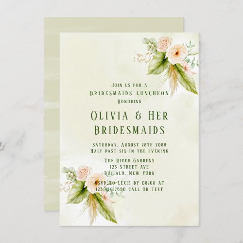 Olive Green Tropical Florals Bridesmaids Luncheon  Invitation