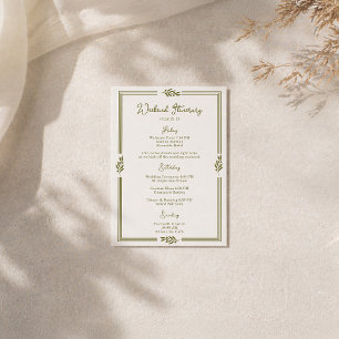 Olive Green Tuscan Elegant Wedding Itinerary Card
