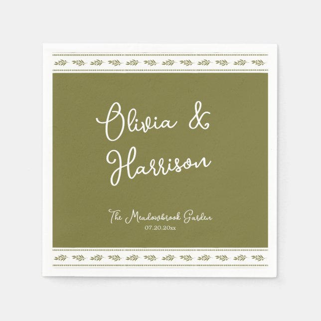 Olive Green Tuscan Elegant Wedding Napkins (Front)