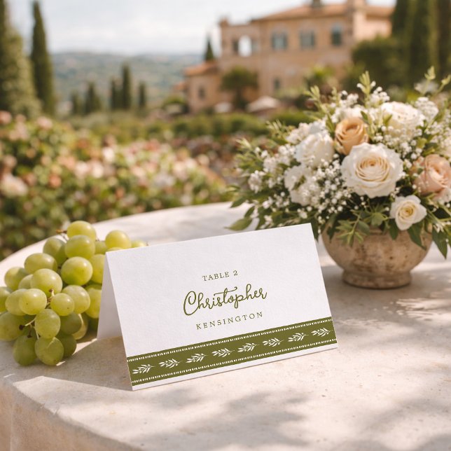 Olive Green Tuscan Elegant Wedding Place Card (Creator Uploaded)