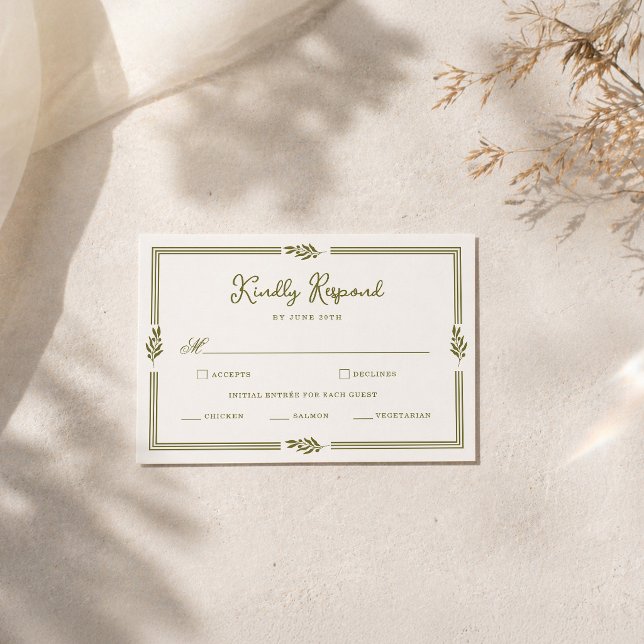 Olive Green Tuscan Elegant Wedding RSVP Card (Creator Uploaded)