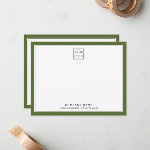 Olive Green Two Border Business Logo Company Name Note Card
