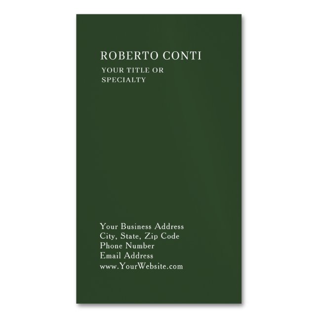 Olive Green Unique Plain Minimalist Modern Business Card Magnet (Front Vertical)