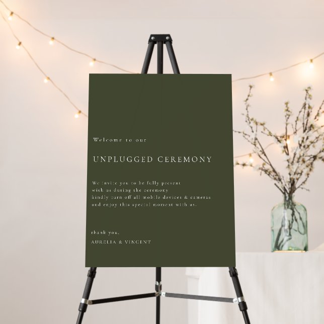 Olive Green Unplugged Ceremony Wedding Sign (In Situ (Stand))