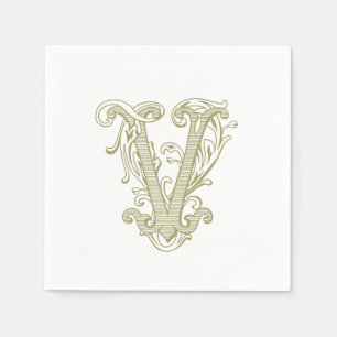 Olive Green "V" Monogram Cocktail Napkins