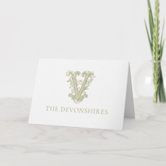 Olive Green "V" Monogram Thank You Card