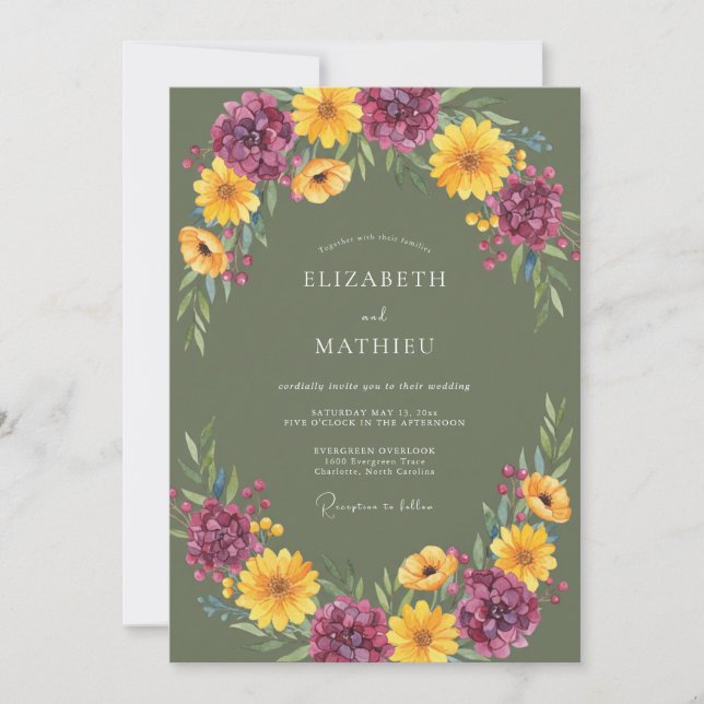 Olive Green Vibrant Autumnal Wedding Invitation (Front)