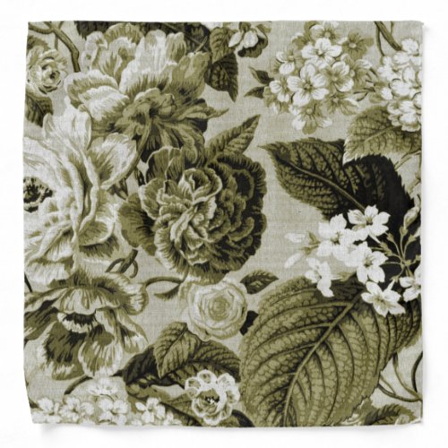 Olive Green Vintage Floral Toile Pocket Square Bandana