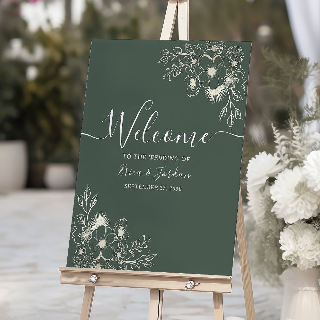 Olive Green Vintage Floral Wedding Welcome Poster (Creator Uploaded)