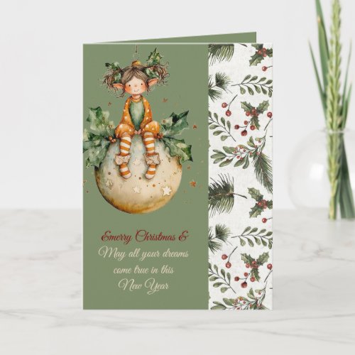 Olive Green Vintage Holiday Greeting Card