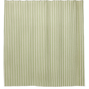 olive Green Vintage Ticking Stripe Farmhouse Shower Curtain