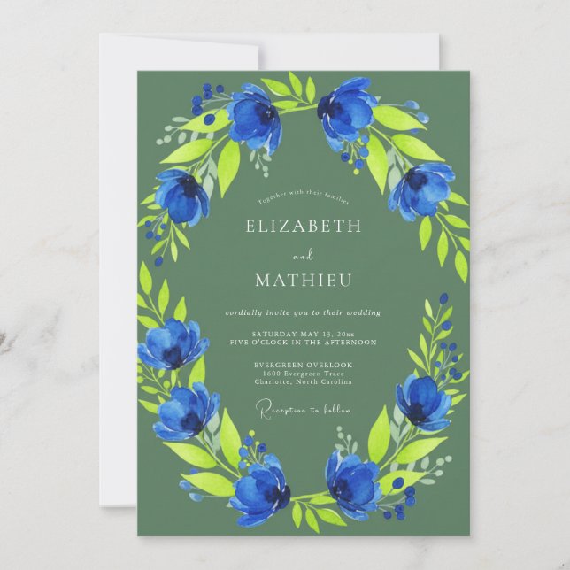 Olive Green Vivid Botanical Wedding Invitation (Front)