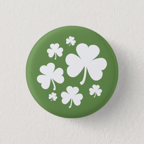 Olive Green w White Shamrocks Irish Pride Pinback Button