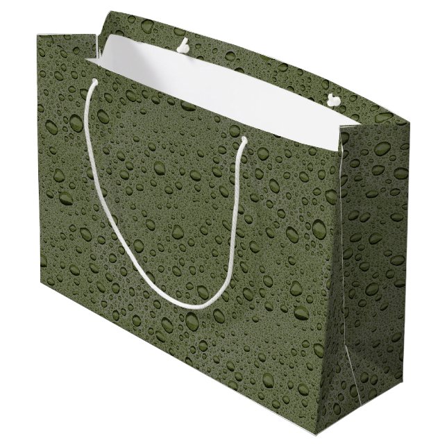Olive green water droplets large gift bag (Back Angled)