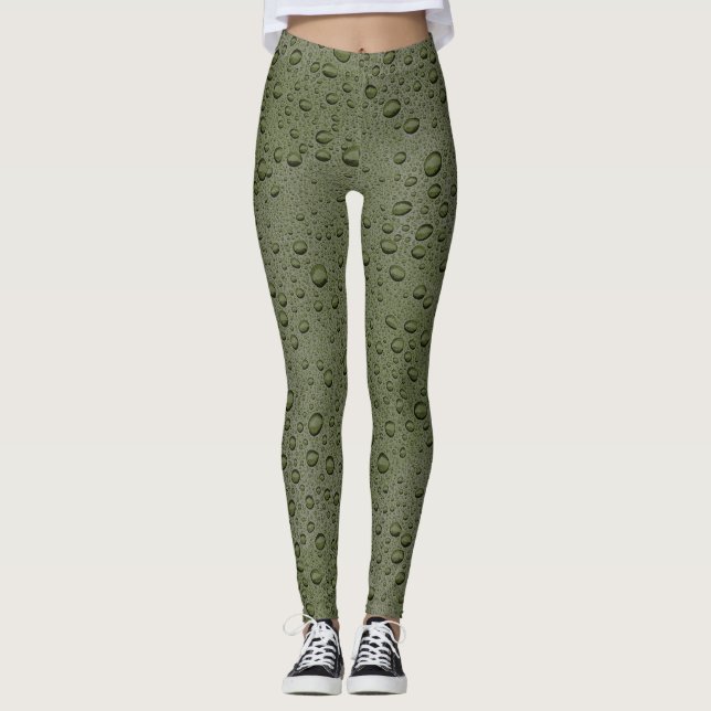 Olive green water droplets leggings (Front)