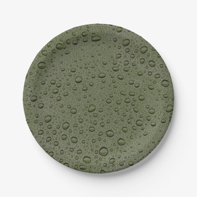 Olive green water droplets paper plates (Front)
