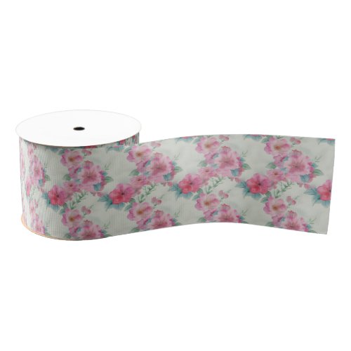 Olive Green Watercolor Floral Grosgrain Ribbon