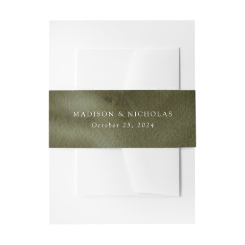 Olive Green Watercolor Personalized Wedding Invitation Belly Band
