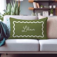 Olive Green Wavy Scallop Frame Monogram