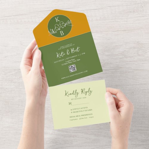 Olive Green Wedding All In One Invitation