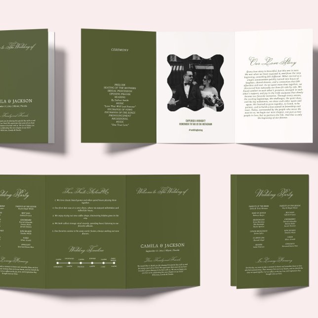 Olive Green Wedding Ceremony Tri-Fold Program (Creator Uploaded)