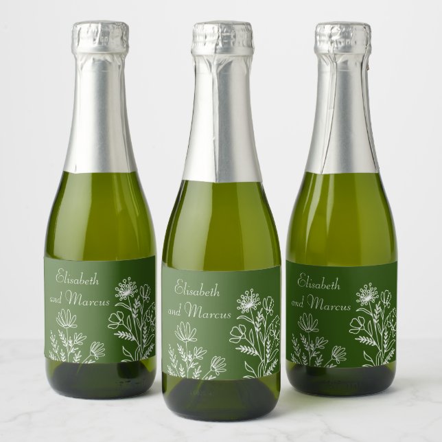 Olive green wedding mini wine bottle labels (Bottles)