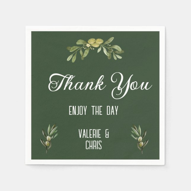 Olive Green Wedding Paper Napkin (Front)