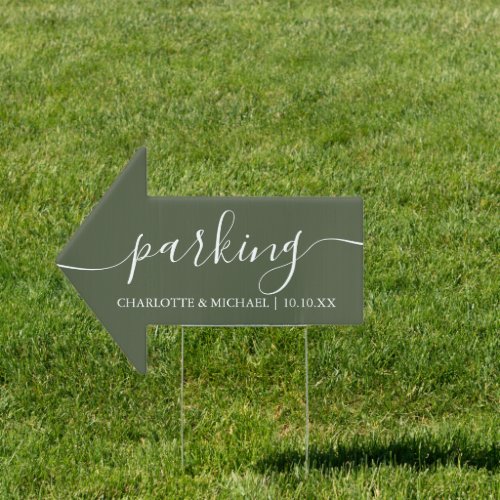 Olive Green Wedding Parking This Way Arrow Sign