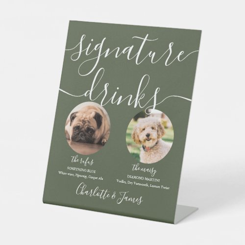 Olive Green Wedding Pet Dog Signature Drinks Pedestal Sign