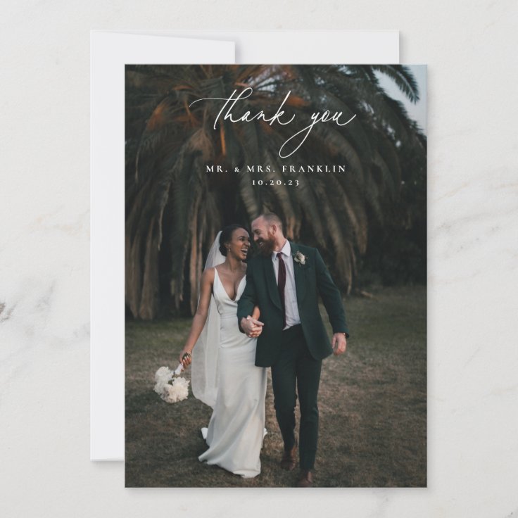 Olive Green Wedding Photo Thank You Card | Zazzle