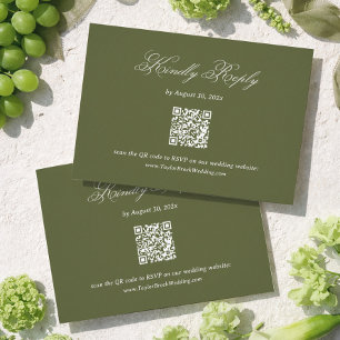 Olive Green Wedding RSVP Qr Code Enclosure Card